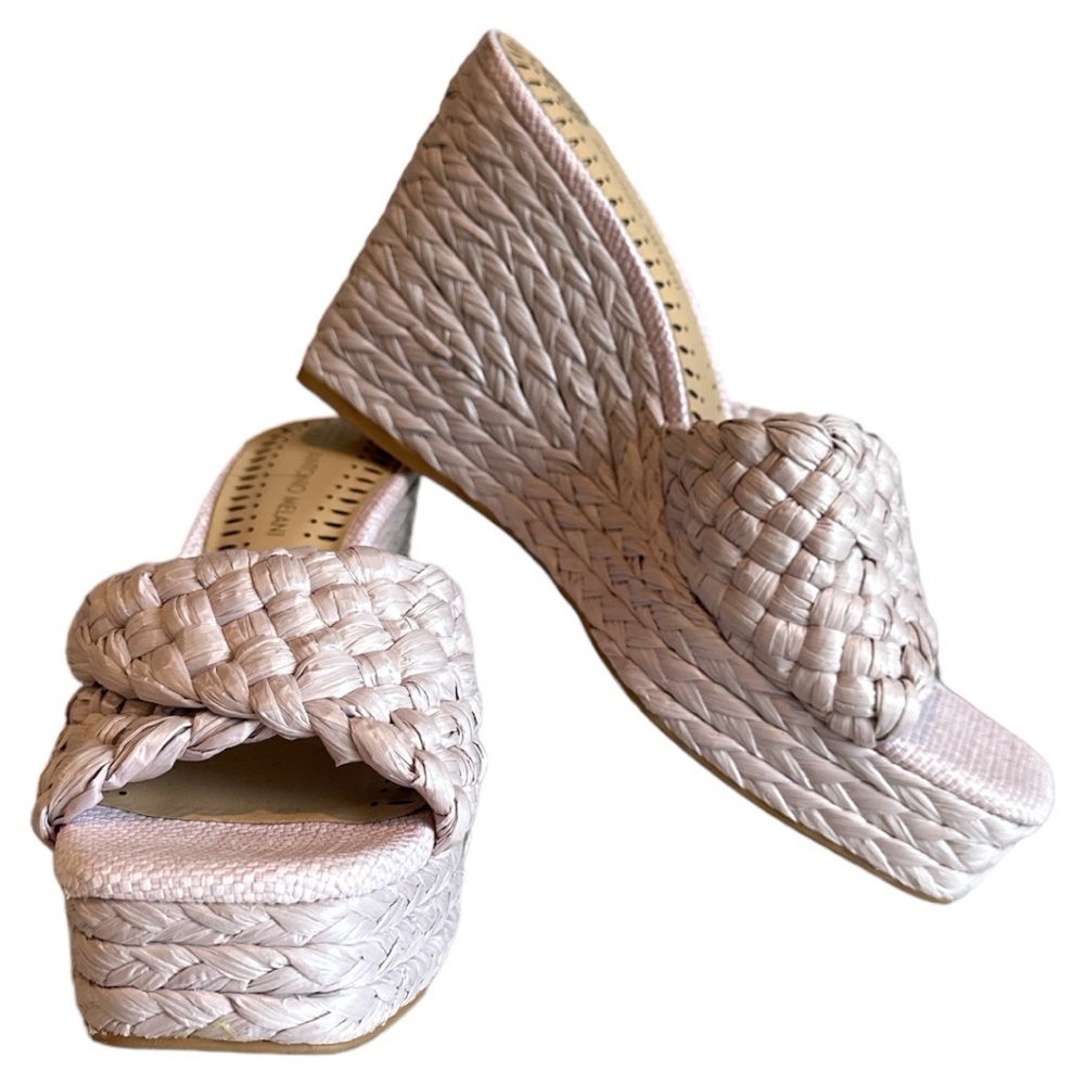 ANTONIO MELANI MEGEE BRAIDED RAFFIA WEDGES IN LAVENDER